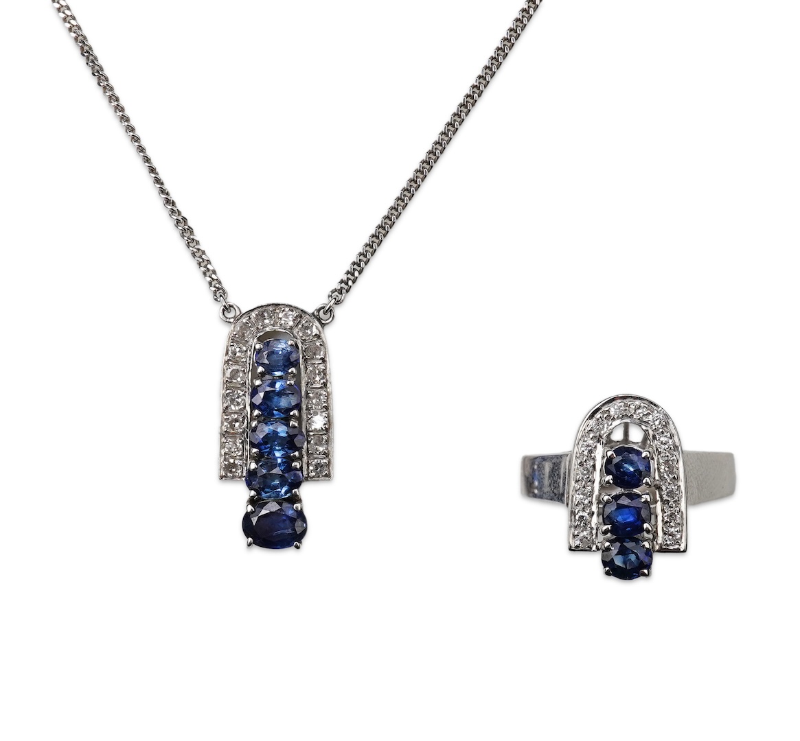 A sapphire and diamond demi-parure